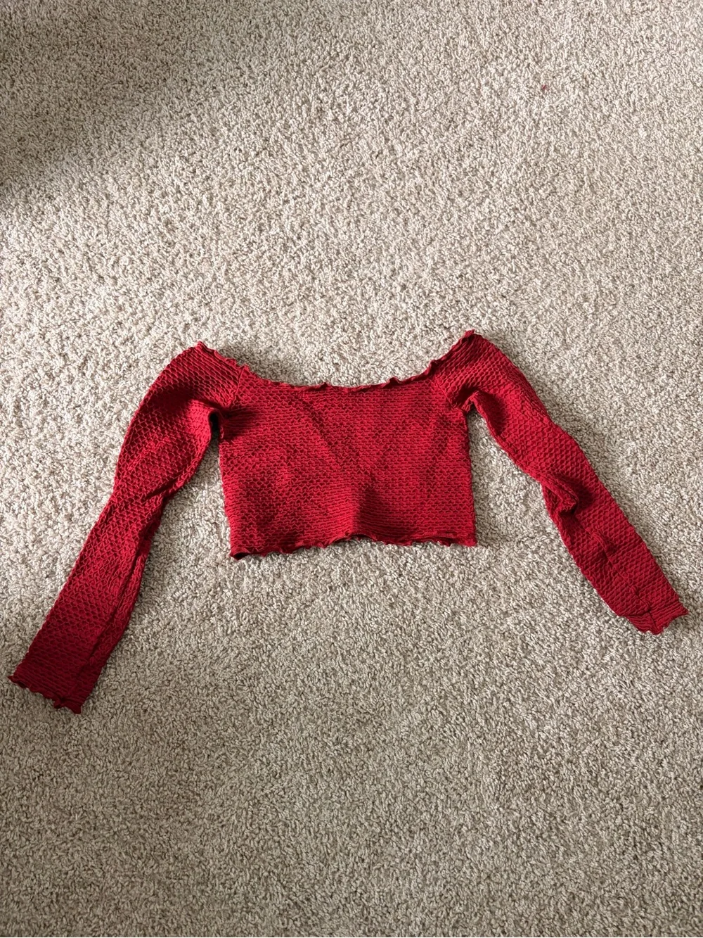 Free People Off-Shoulder Long Sleeve Crop Top in Brick Red XS/S